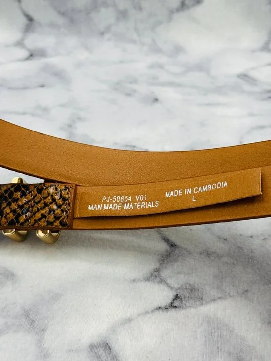 LP Blue Snake Print Belt Caramel Animal Print Gold Buckle 1.5in Width,Size L,NEW - Picture 5 of 10